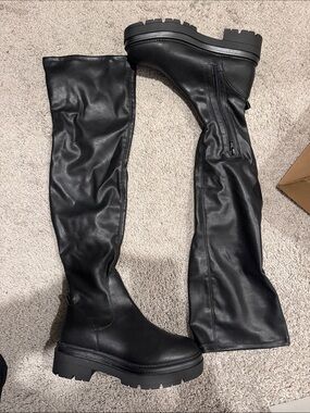 Steve Madden Black Over-The-Knee Lug Sole Boots